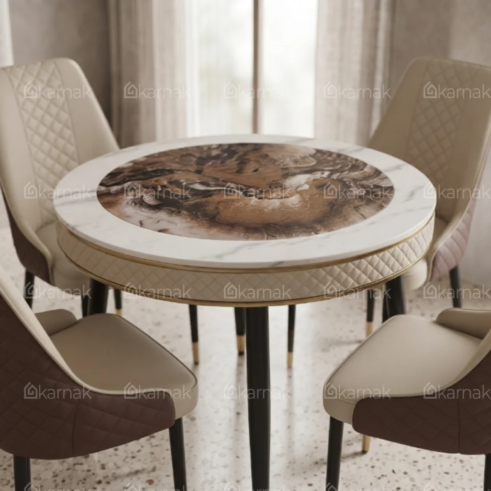 Alezzo Round Dining Set – Beige Brown