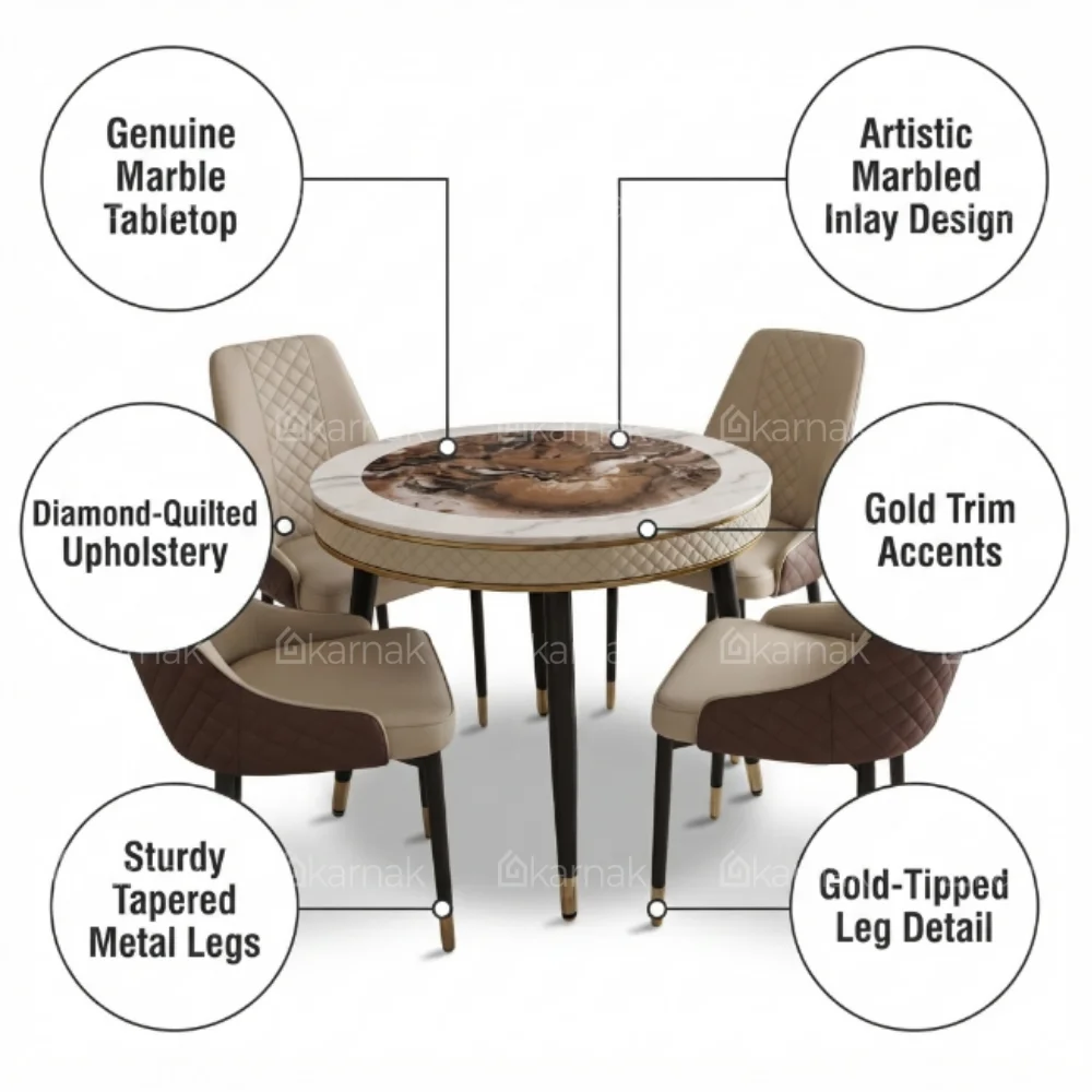 Alezzo Round Dining Set – Beige Brown