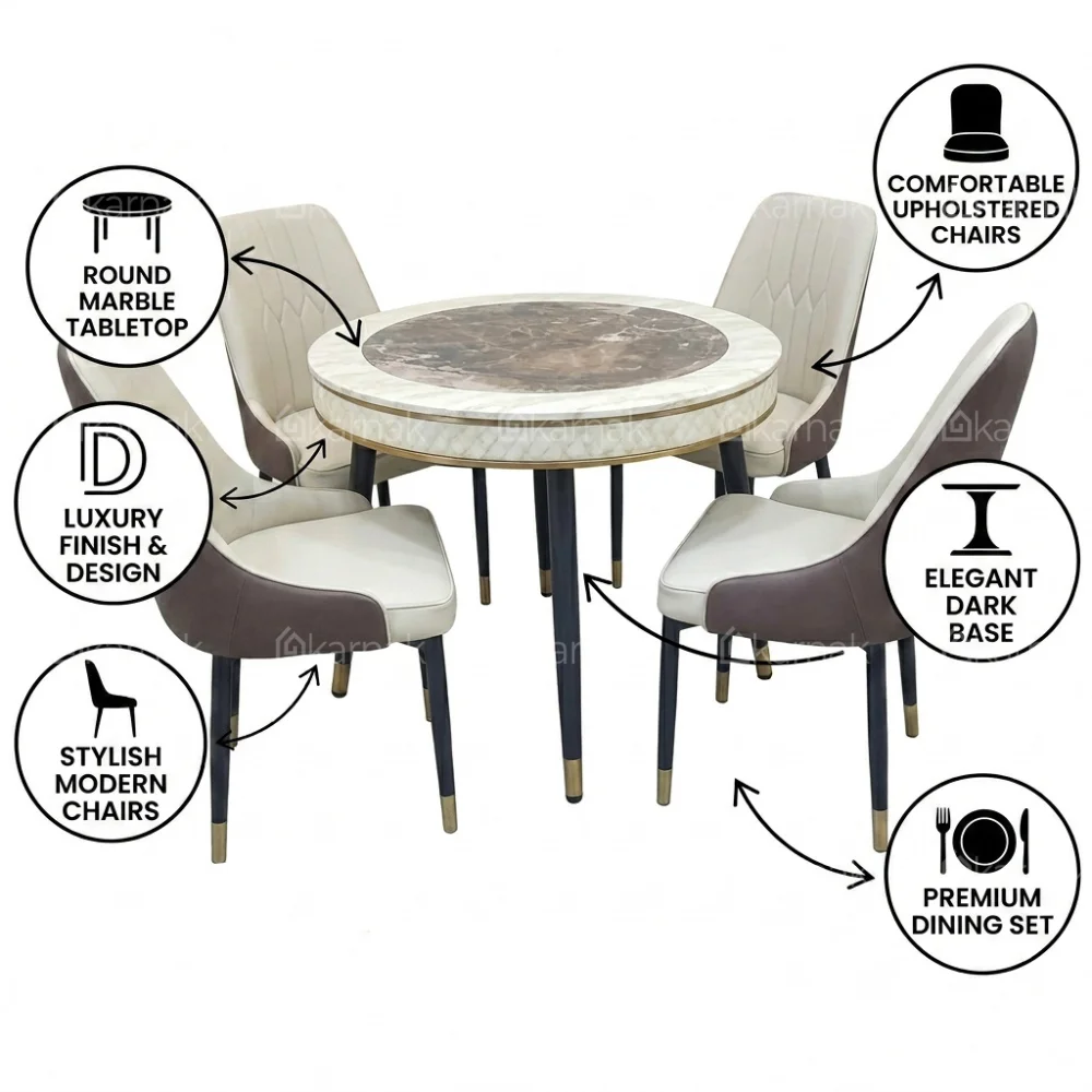 Alezzo Round Dining Set – Beige Brown