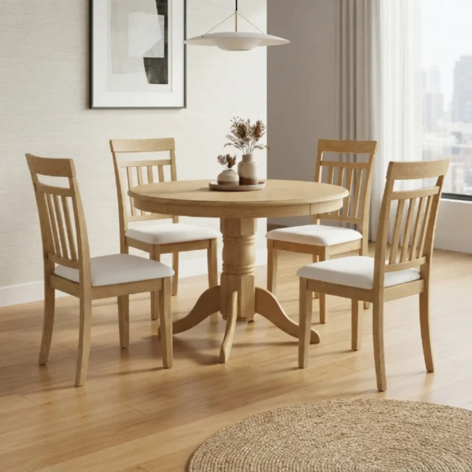 Round Wooden Dining Set 1+4 – Natural…