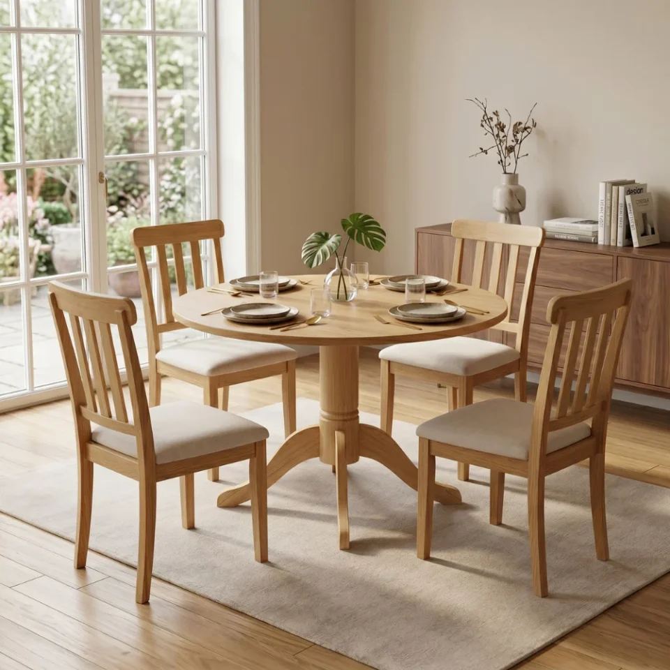 Round Wooden Dining Set 1+4 – Natural…