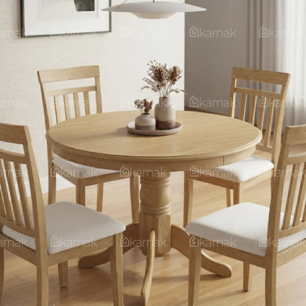 Round Wooden Dining Set 1+4 – Natural