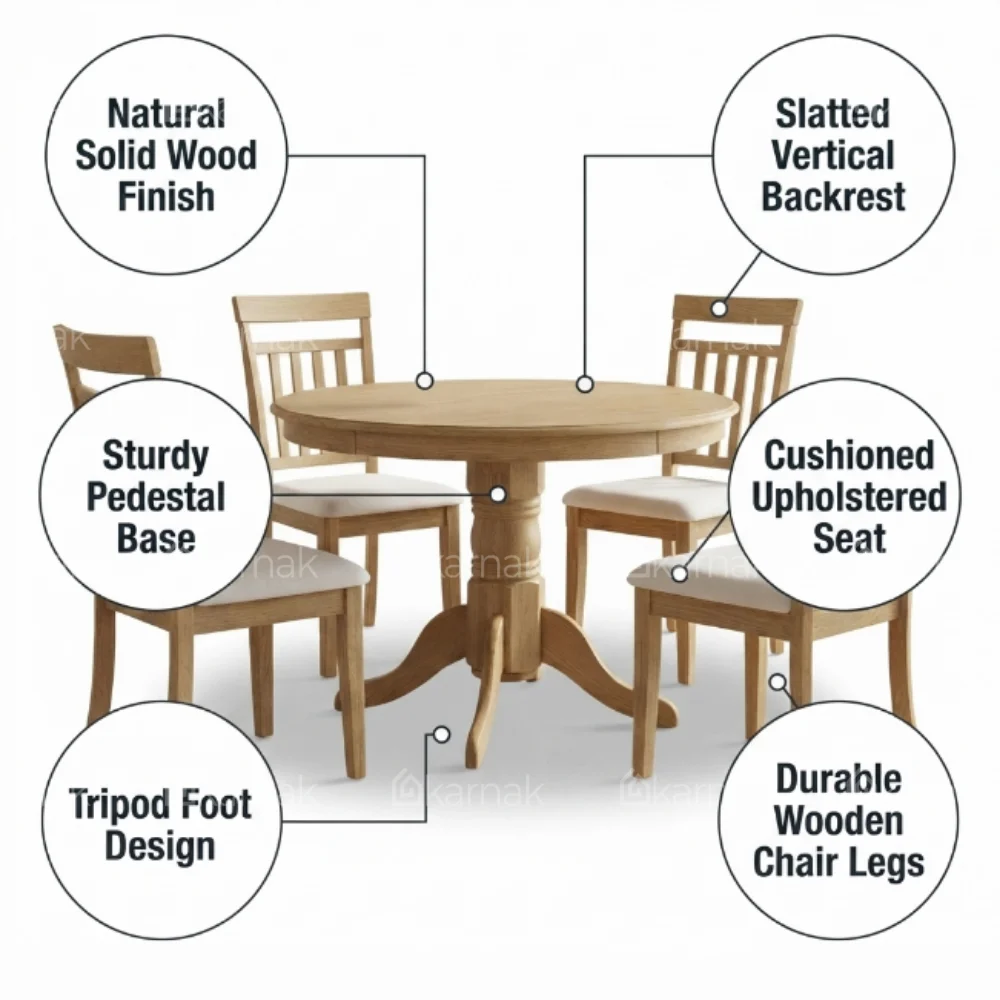 Round Wooden Dining Set 1+4 – Natural