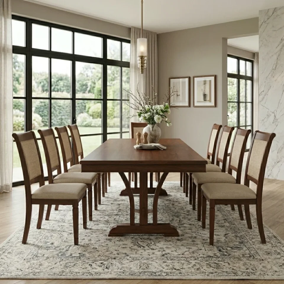 Mirage 1+10 Wooden Dining Table – Brown Cherry…