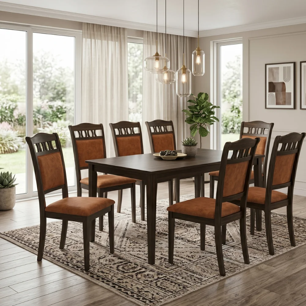 Rocket 1+6 Wooden Dining Table – Cherry Brown