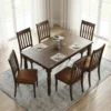 Swivel 1+6 Wooden Dining Table – Cherry Brown