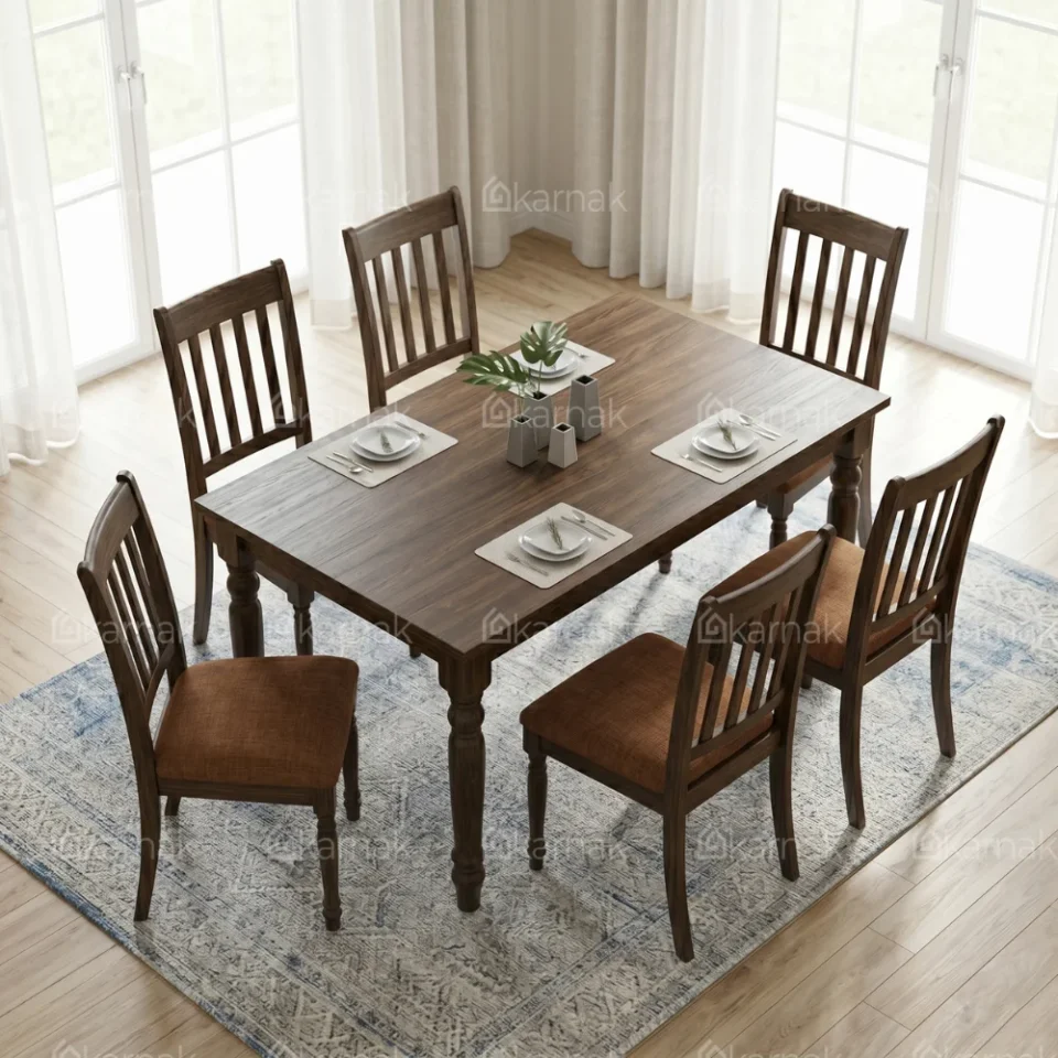 Swivel 1+6 Wooden Dining Table – Cherry Brown…