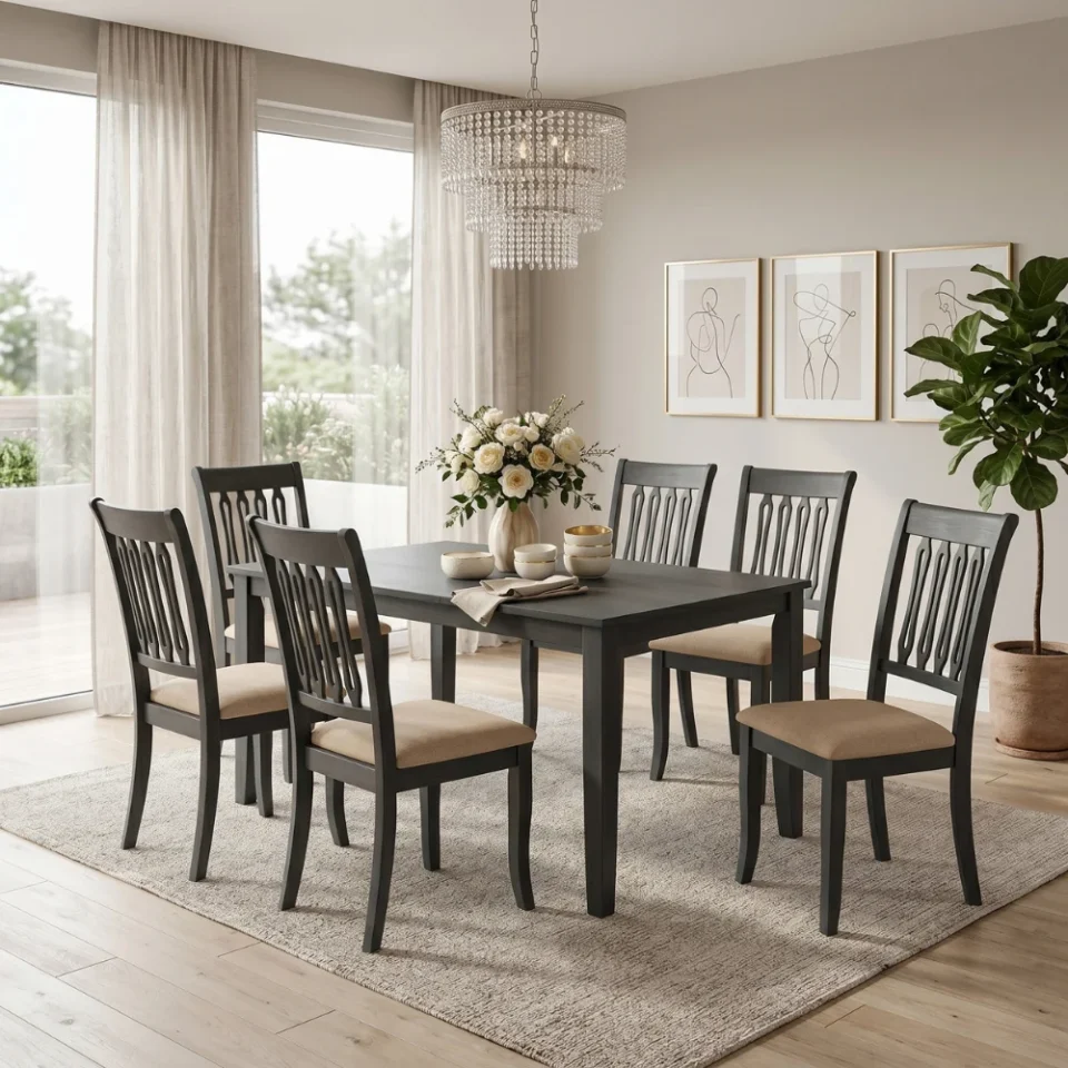 Carrera 1+6 Wooden Dining Table – Antique Brown…