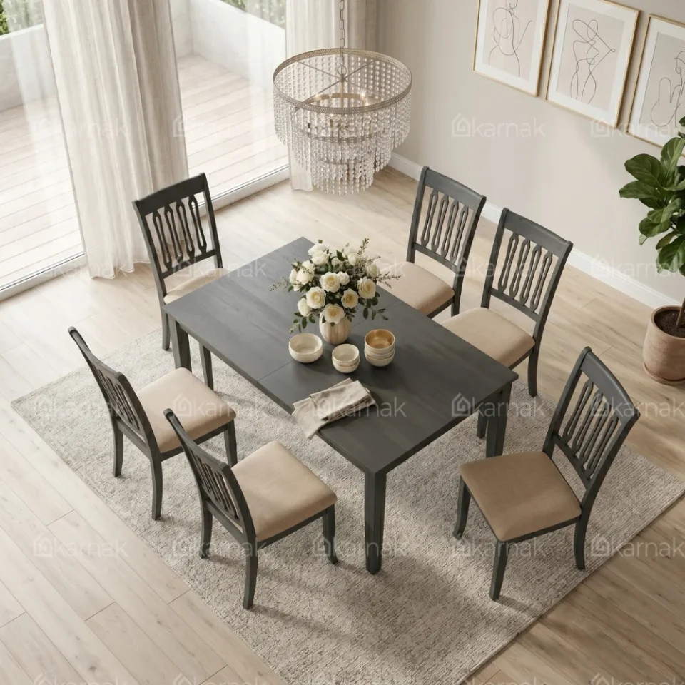Carrera 1+6 Wooden Dining Table – Antique Brown…