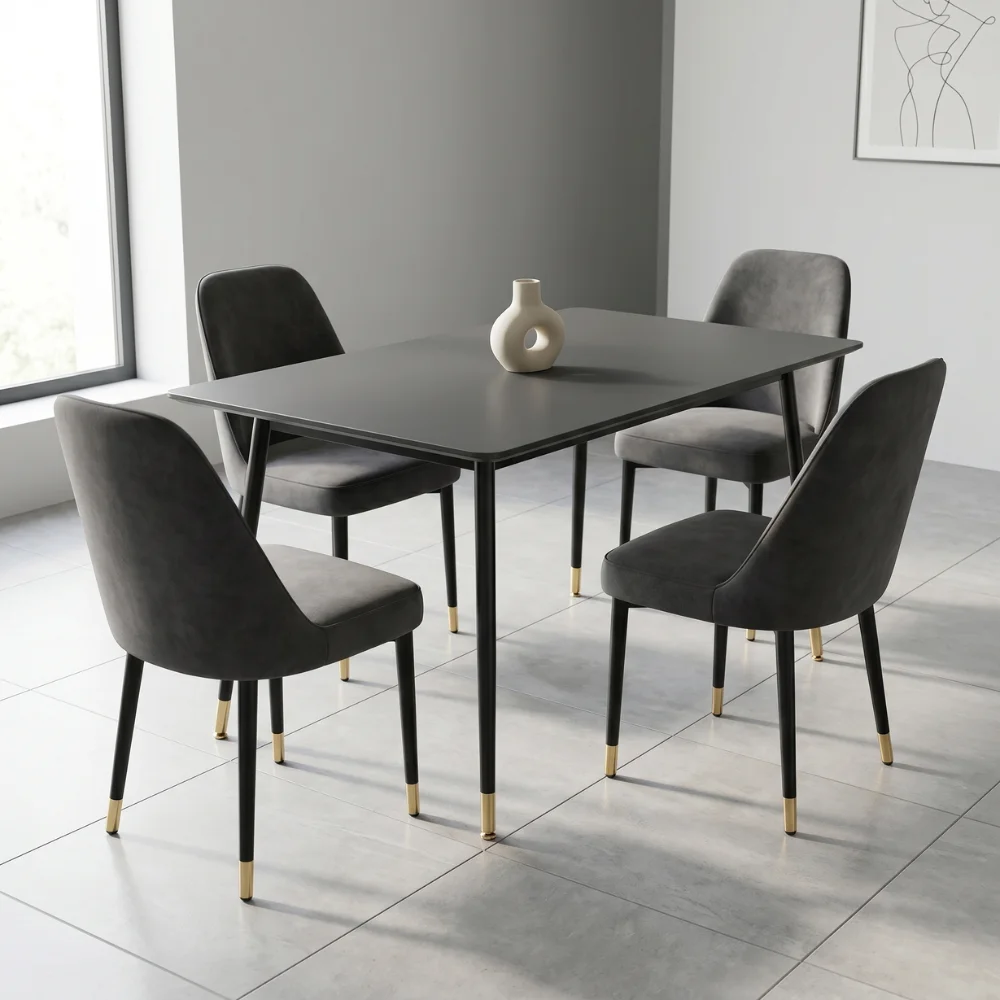 Grigio 1+4 Dining Set Marble Black
