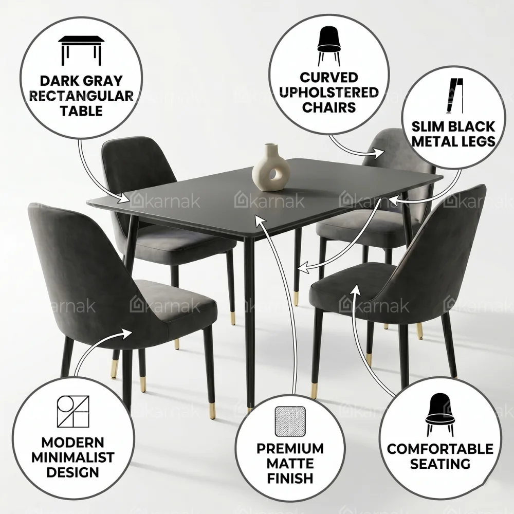 Grigio 1+4 Dining Set Marble Black