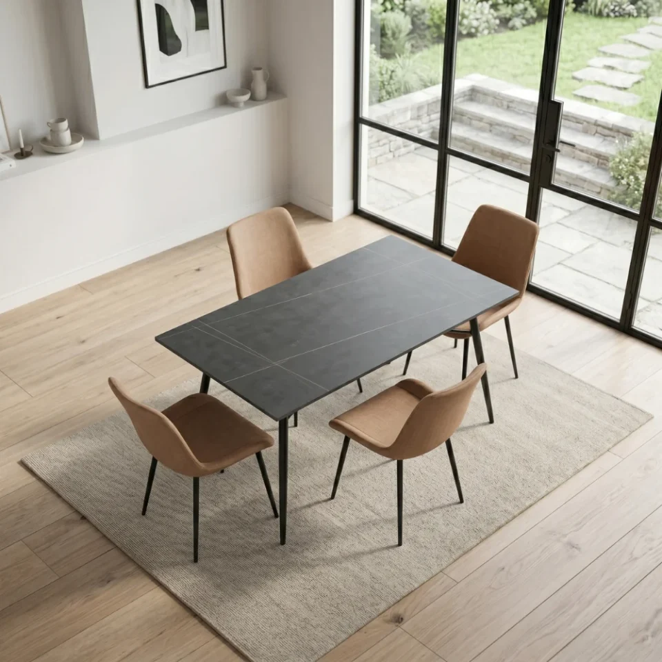 Juplter 1+4 Dining Set Table Top Marble – Black Brown and Grey and White Brown…