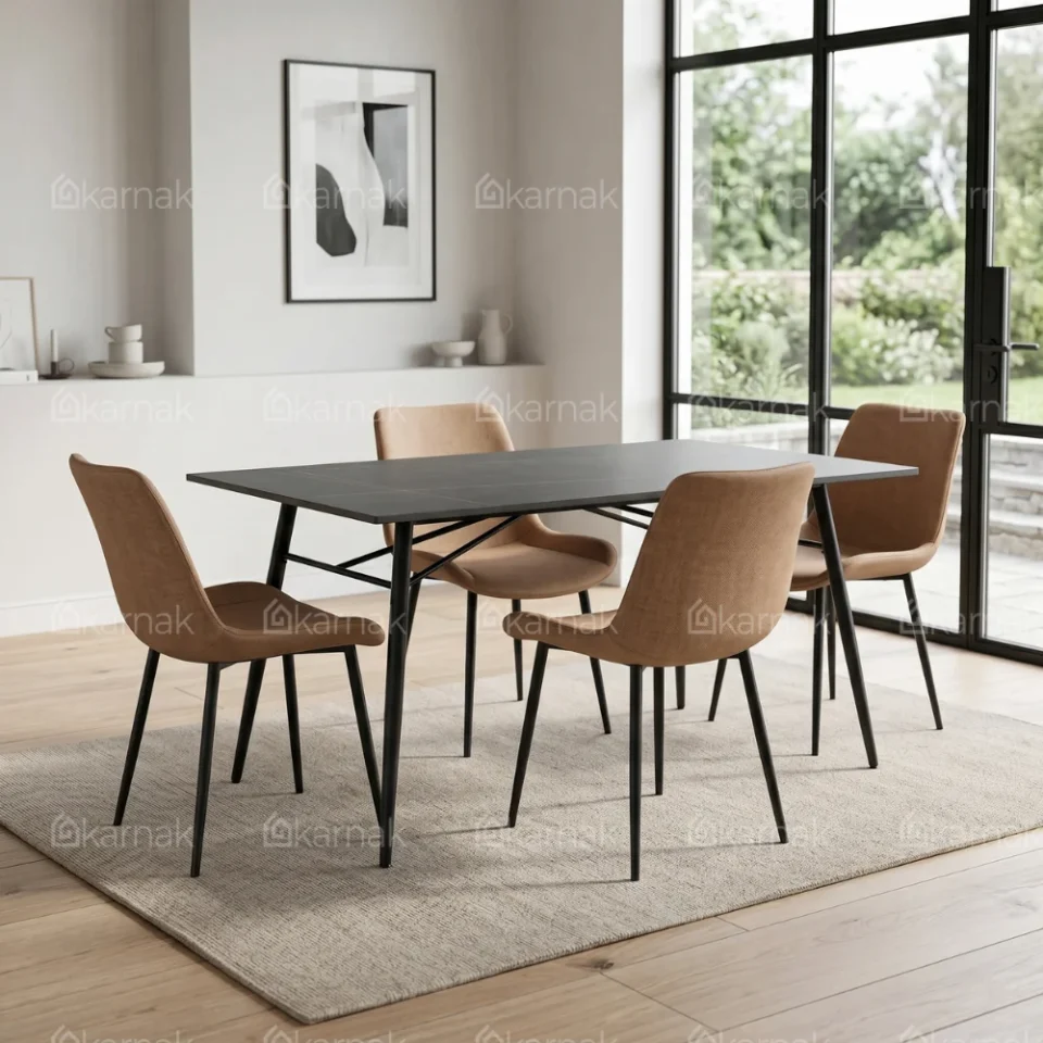 Juplter 1+4 Dining Set Table Top Marble – Black Brown and Grey and White Brown…