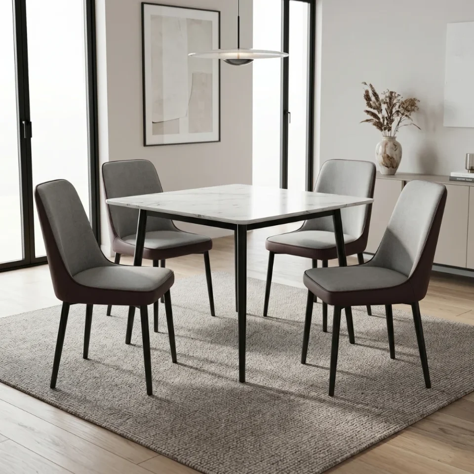Catallina 1+4 Dining Set – Grey Brown and White Brown…