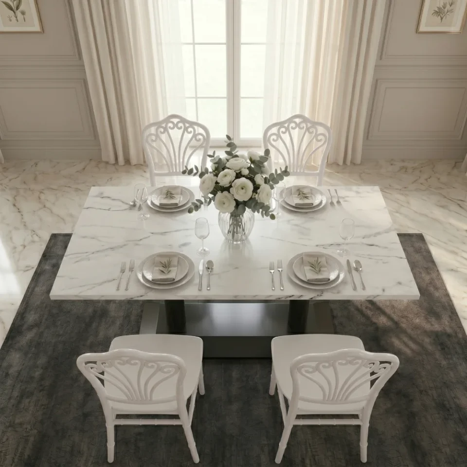 Camino Ceramic Rectangular Top Dining Set – White…