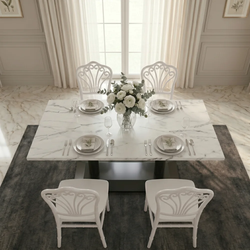 Camino Ceramic Rectangular Top Dining Set – White