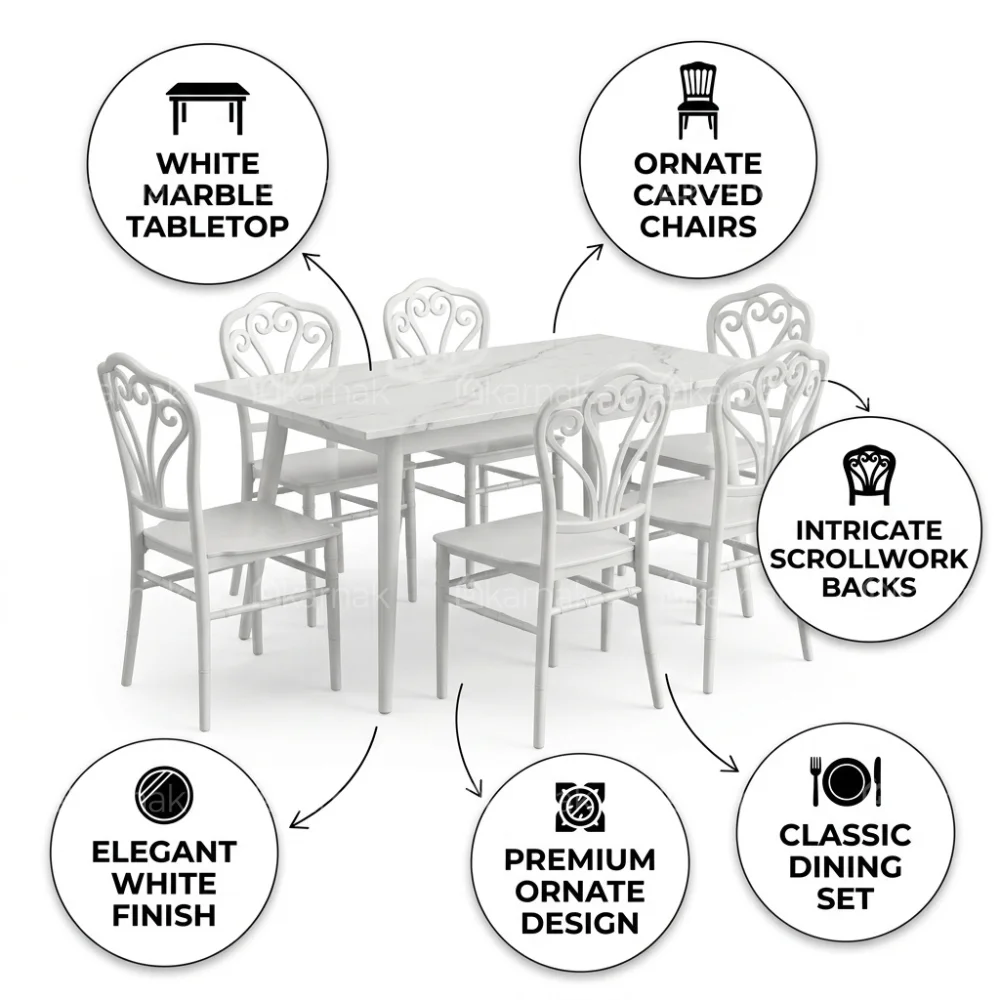 Camino Ceramic Rectangular Top Dining Set – White