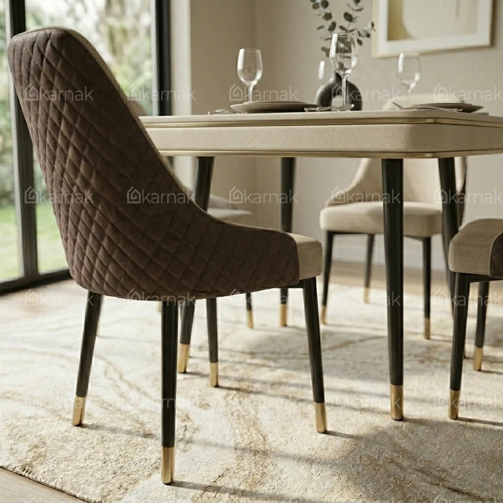 Ridona Dining Set with Marble Top- Beige Brown