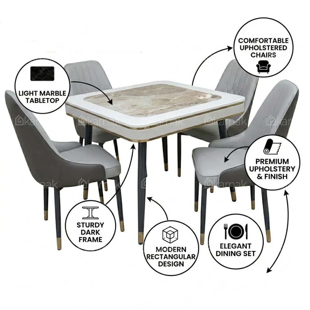 Ridona Dining Set with Marble Top- Beige Brown
