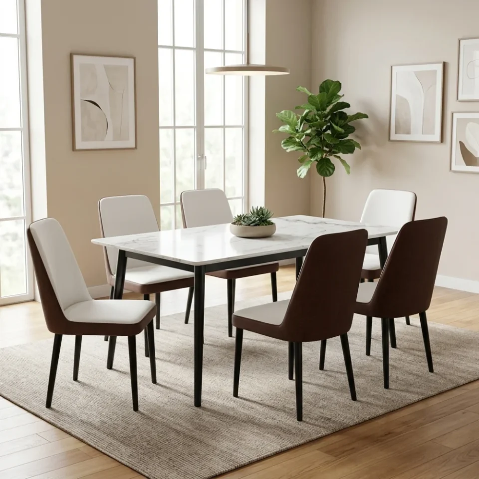 Germain Extending 1+6 Dining Set – White and Brown…