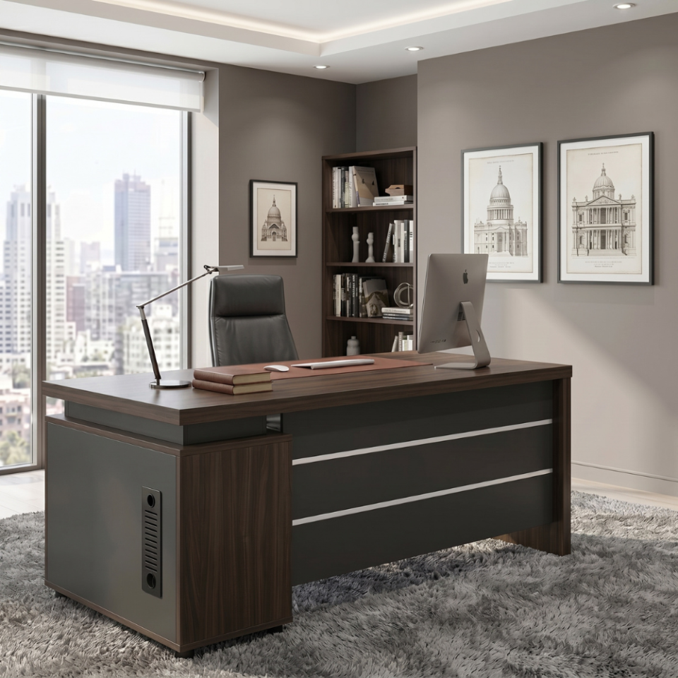 Keno Executive Desk-Walnut & Grey