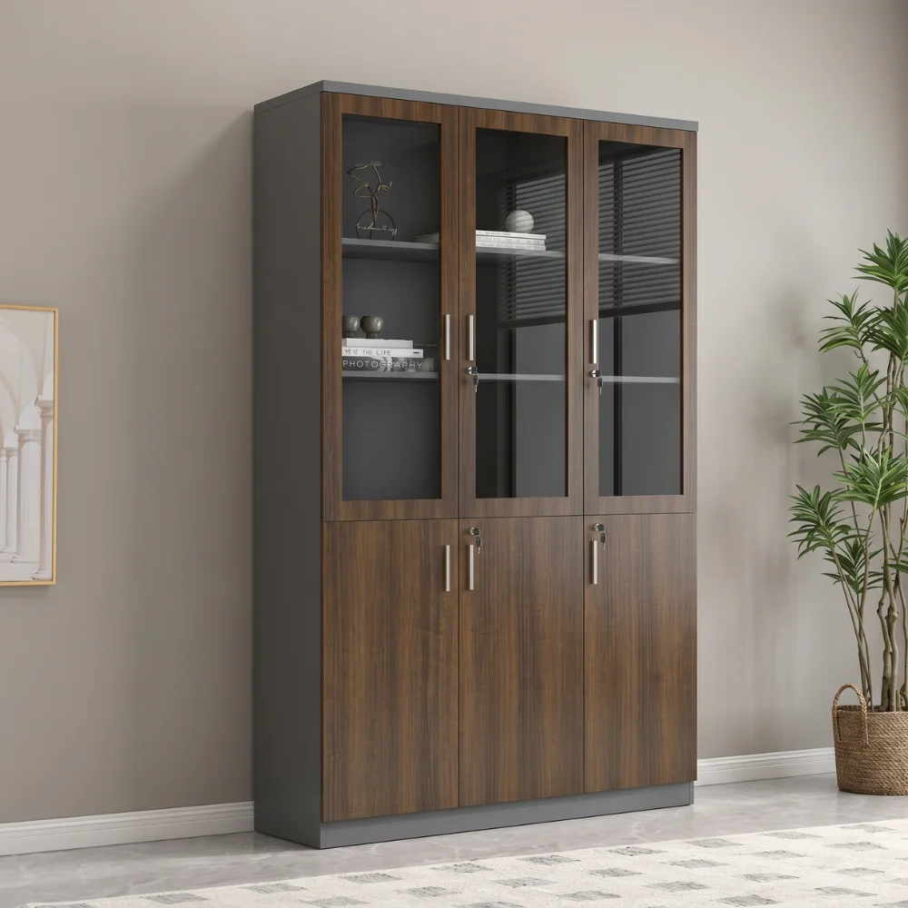 Dreamnest Wooden Glass High Cabinet – Walnut & Grey
