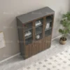 Dreamnest Wooden Glass High Cabinet – Walnut & Grey