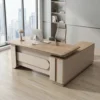 Raul L Shape Manager Office Table – Oak Grey + Khaki