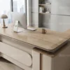 Raul L Shape Manager Office Table – Oak Grey + Khaki