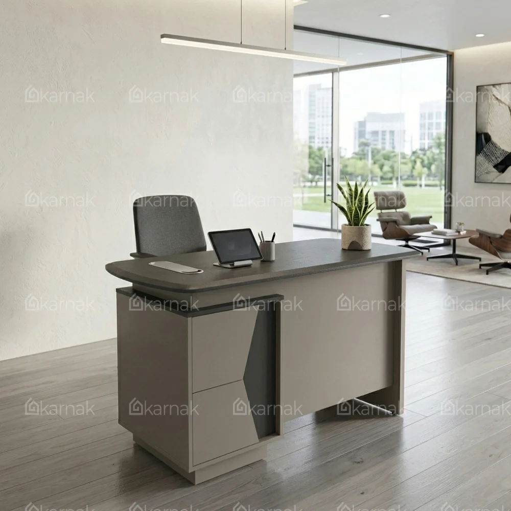 Raul Office Table – Oak Grey + Khaki