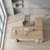 Raul L Shape Manager Office Table – Oak Grey + Khaki