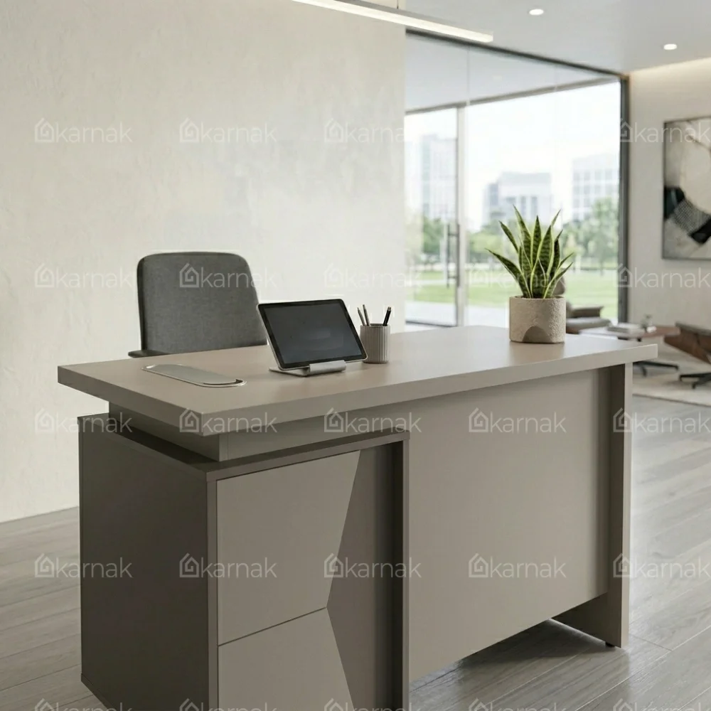 Raul Office Table – Oak Grey + Khaki