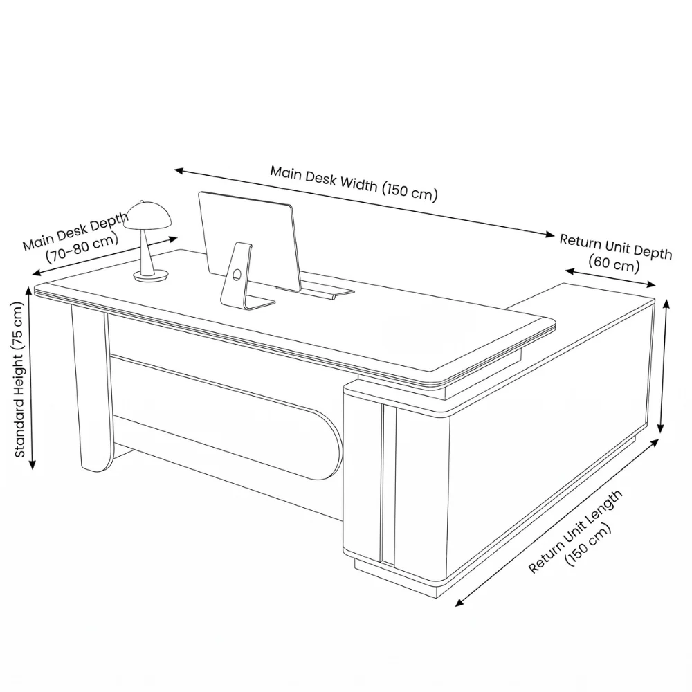 Raul L Shape Manager Office Table – Oak Grey + Khaki