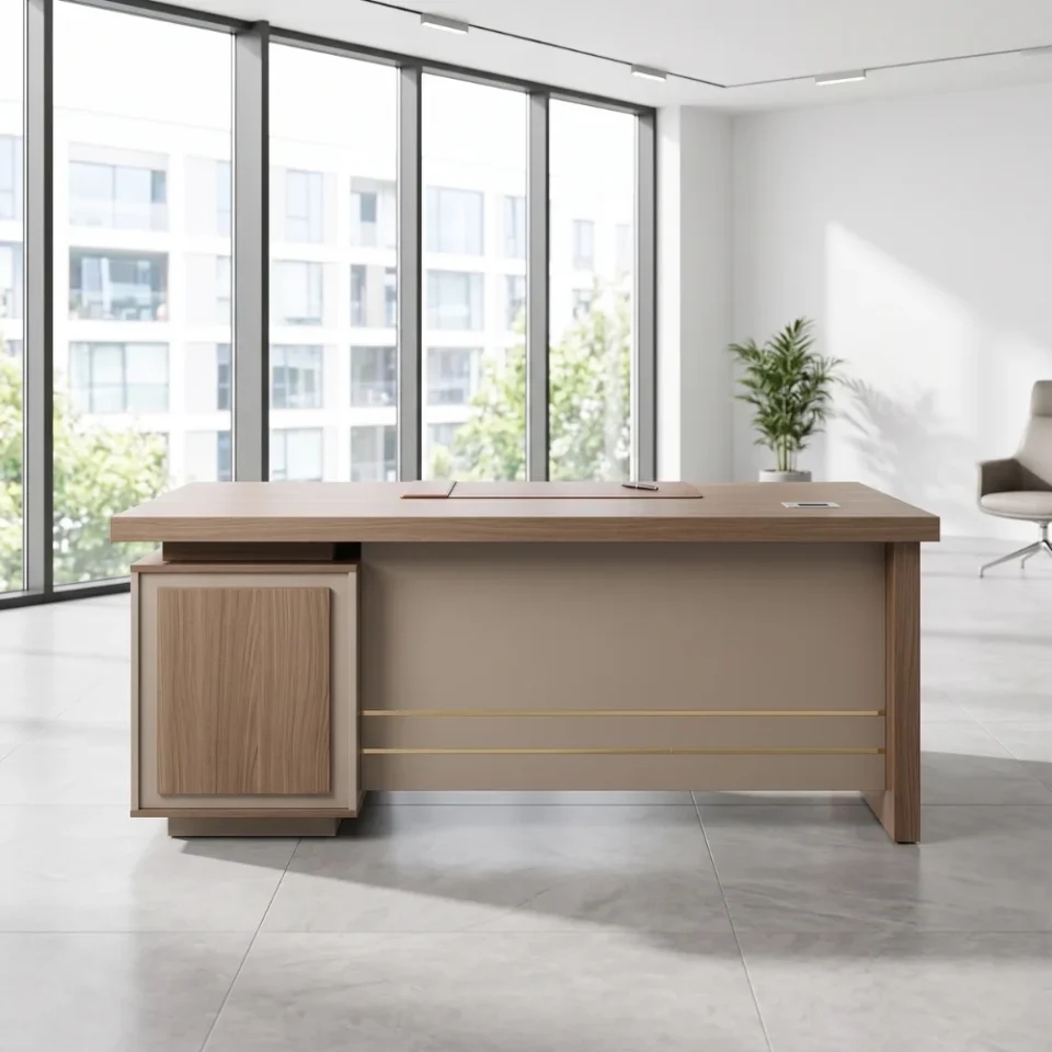 Cori Office Table – Coffee Khaki & Beige White…