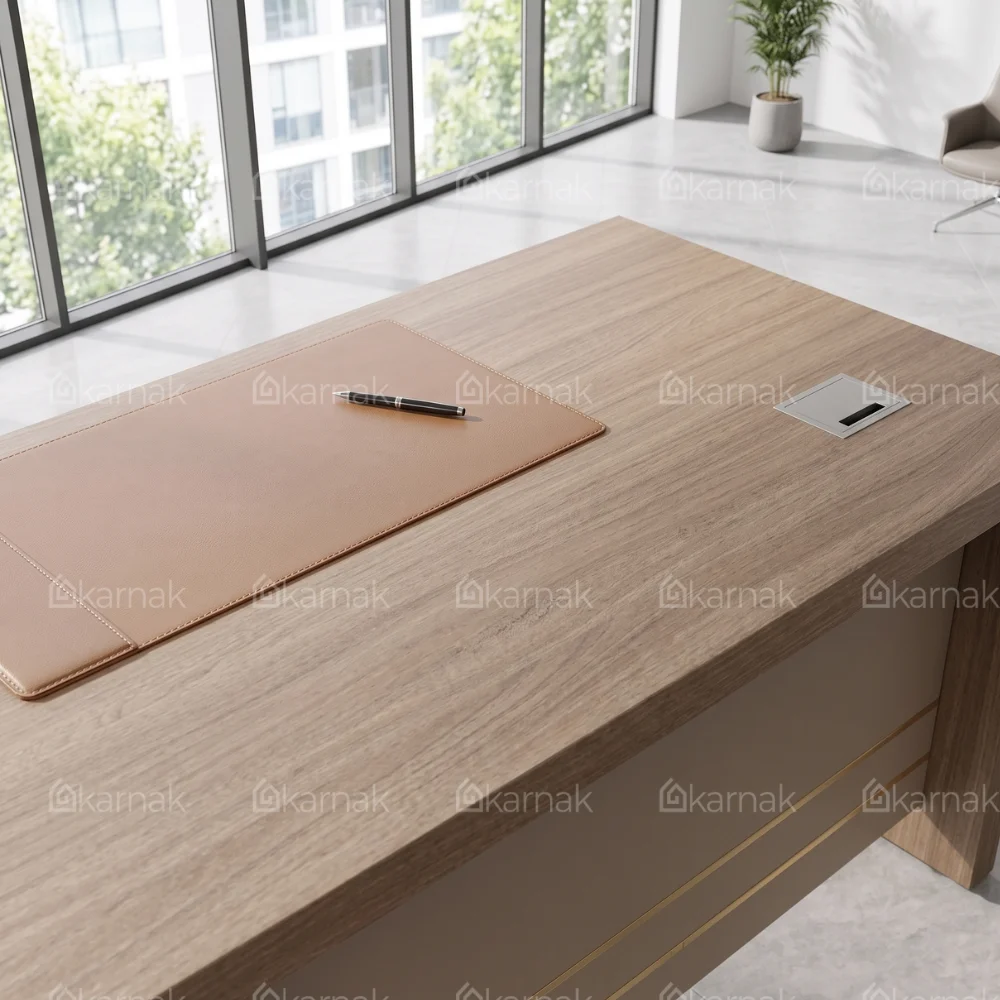 Cori Office Table – Coffee Khaki & Beige White