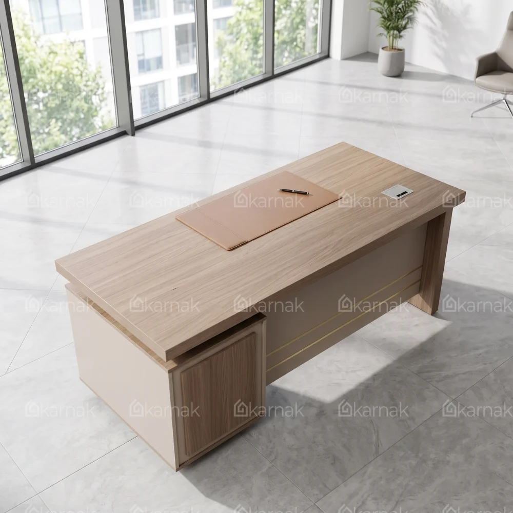Cori Office Table – Coffee Khaki & Beige White