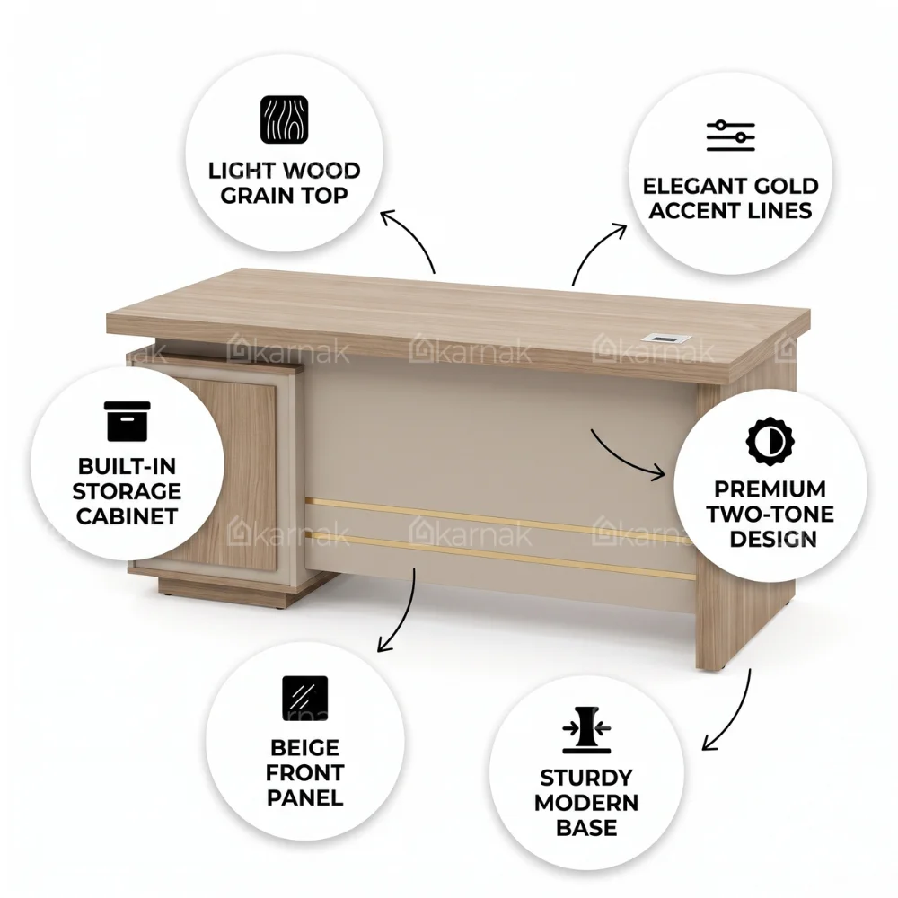 Cori Office Table – Coffee Khaki & Beige White