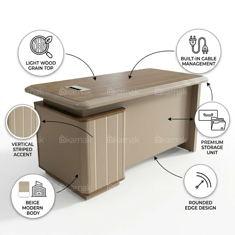 Quataro Office Desk – Oak + Khaki