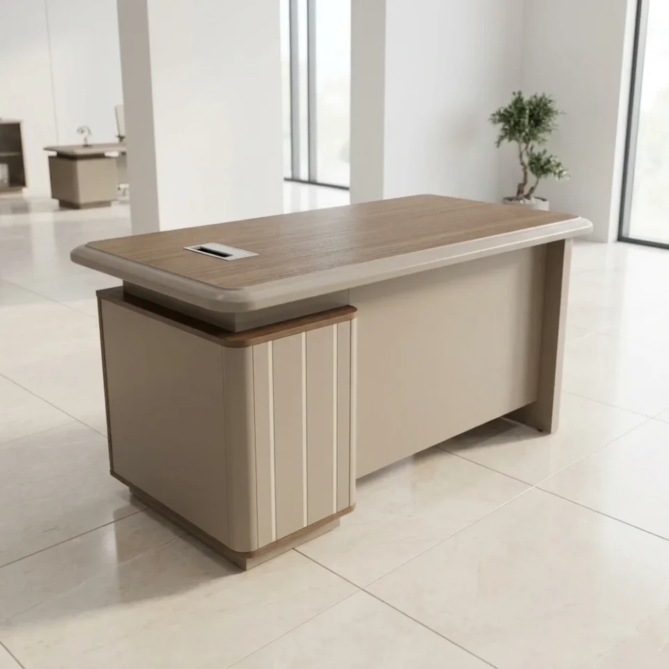 Quataro Office Desk – Oak + Khaki…