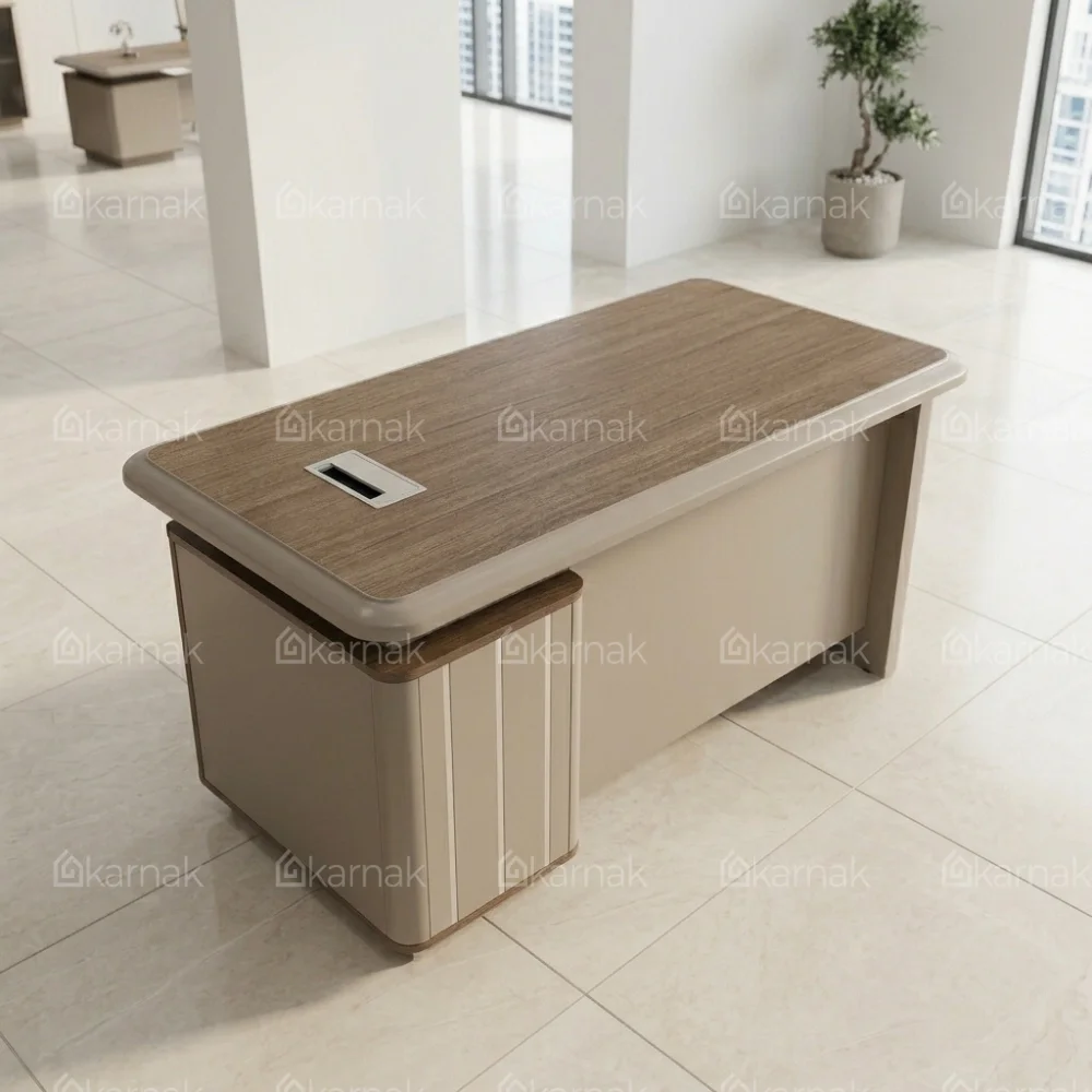 Quataro Office Desk – Oak + Khaki