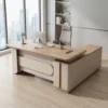 Raul L Shape Manager Office Table – Oak Grey + Khaki
