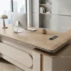 Raul L Shape Manager Office Table – Oak Grey + Khaki