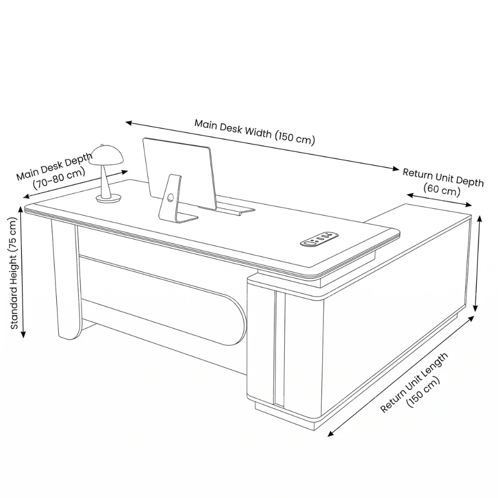 Raul L Shape Manager Office Table – Oak Grey + Khaki