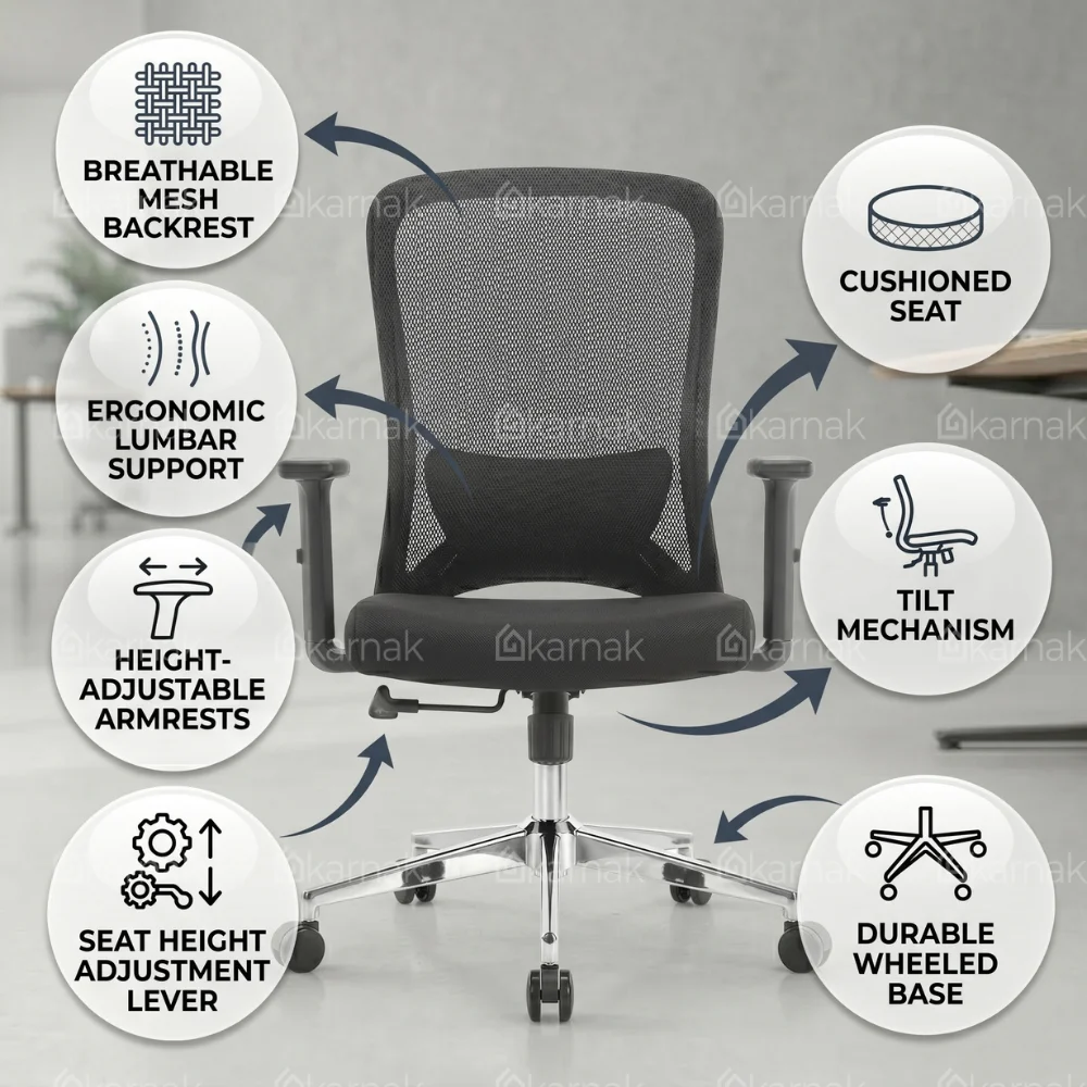 Sammy Medium Back Office Chair – Black