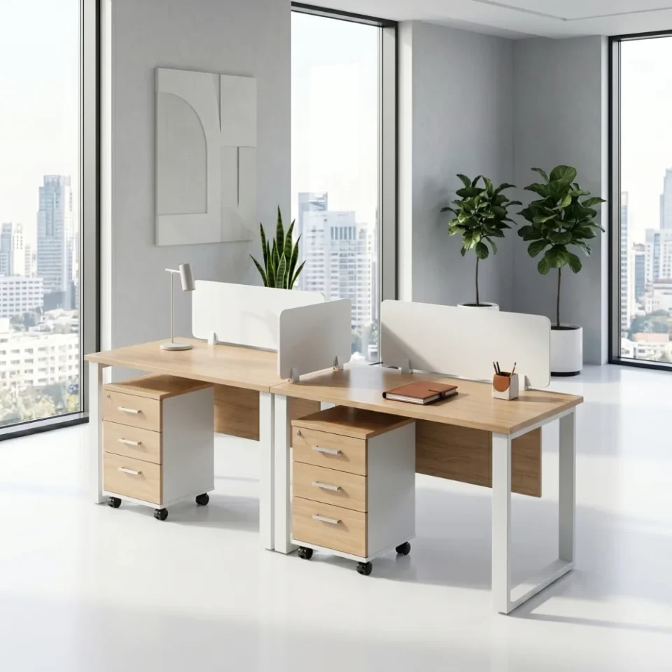 Trendora Two Person Workstation – Oak & White…