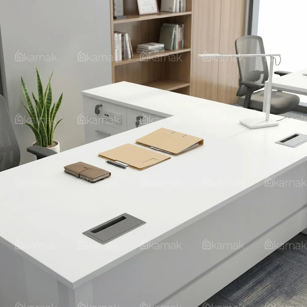 Urbanura L-Shape Office Table – White