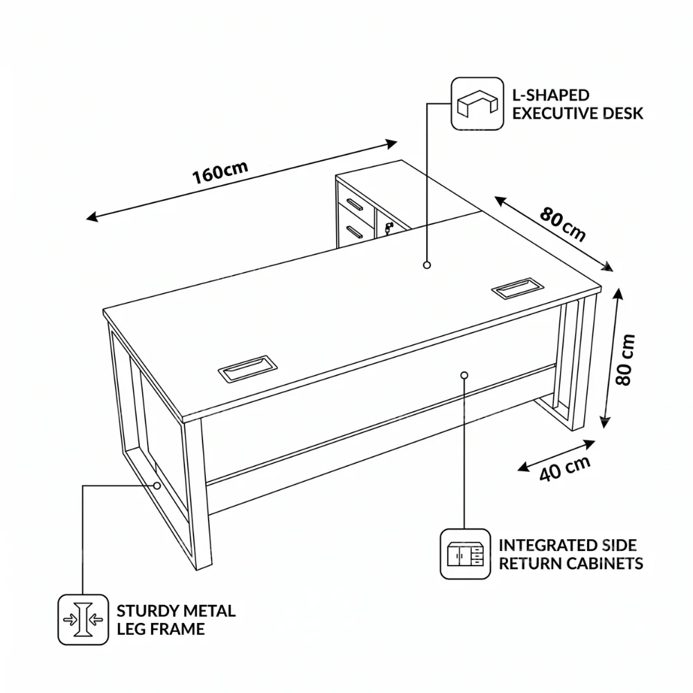 Urbanura L-Shape Office Table – White