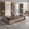Aero Executive Desk – Walnut & Beige Grey