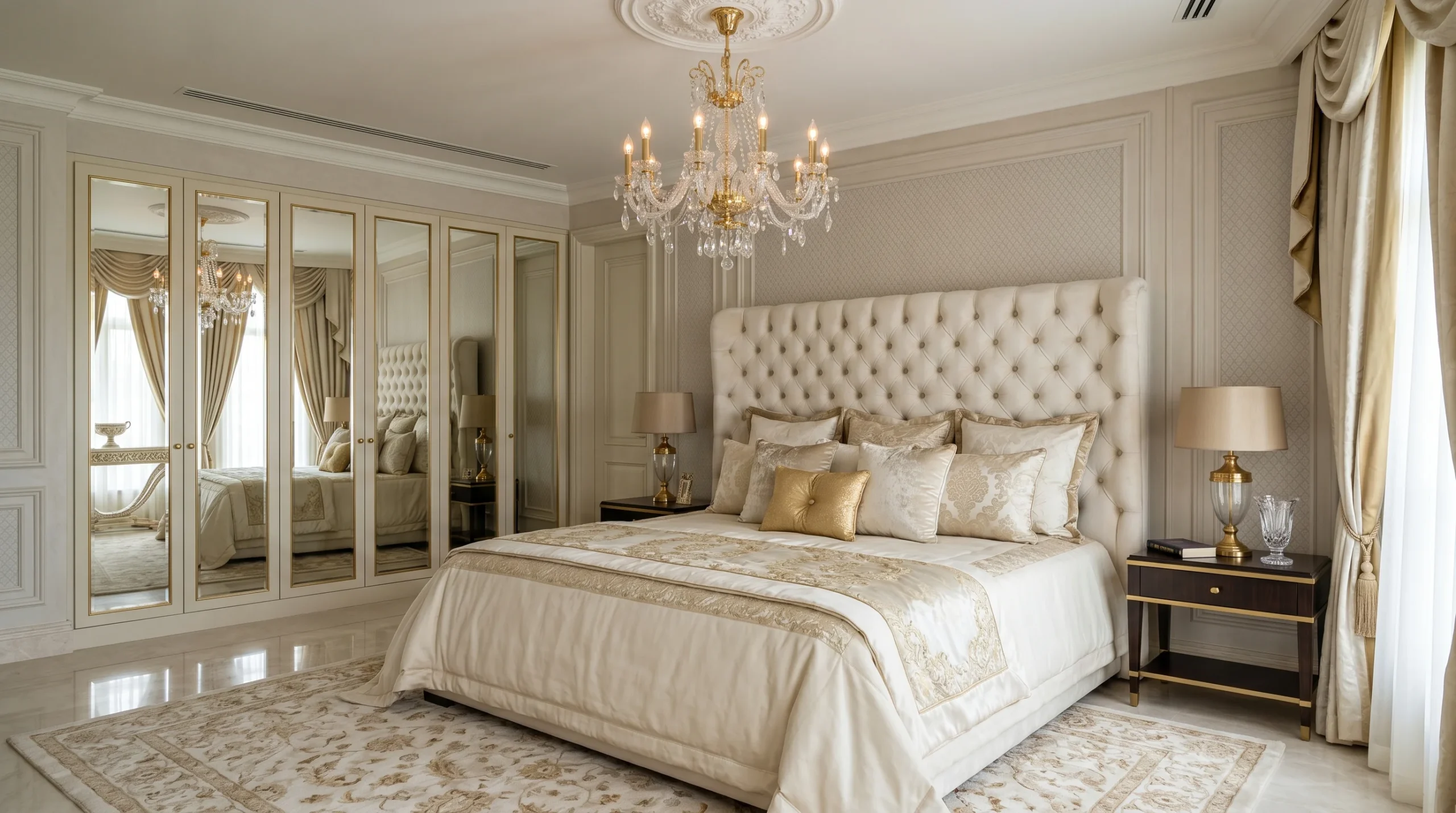Button-tufted upholstered bed Dubai — luxury velvet bed frame Karnak Home