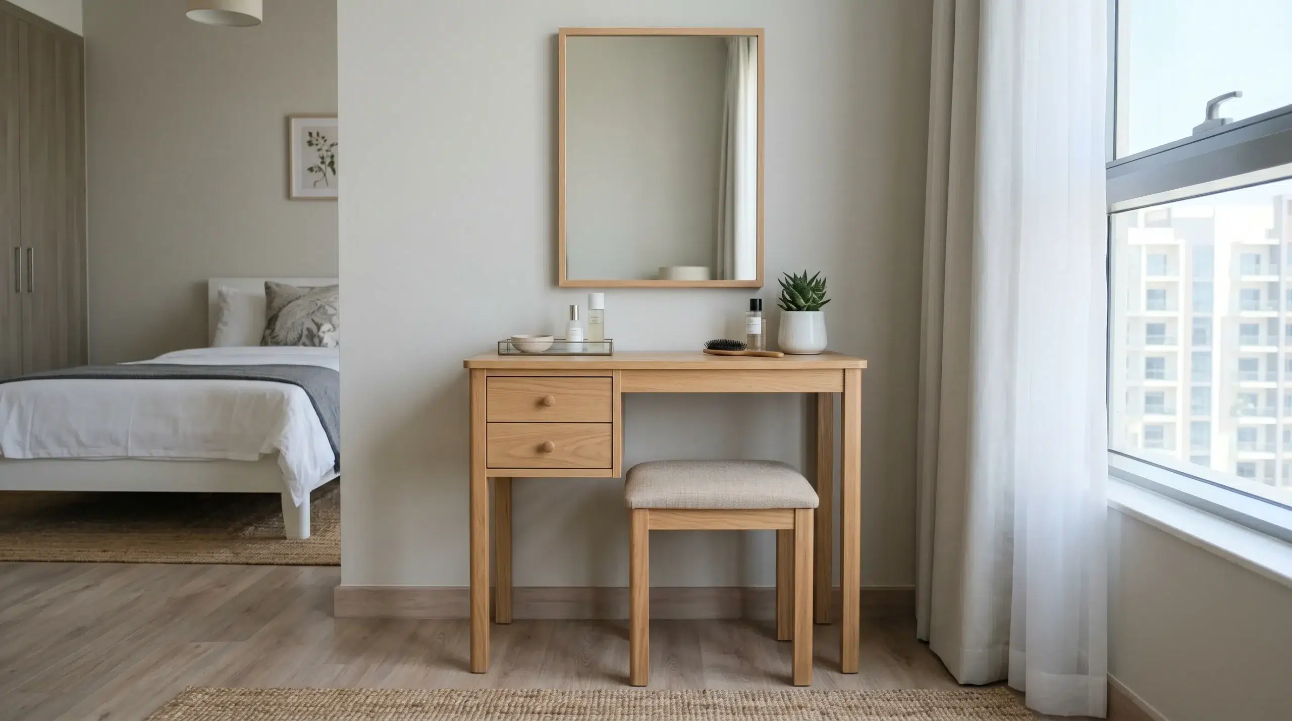 Compact dressing table for small bedrooms Dubai — narrow vanity unit for UAE apartments by Karnak Home